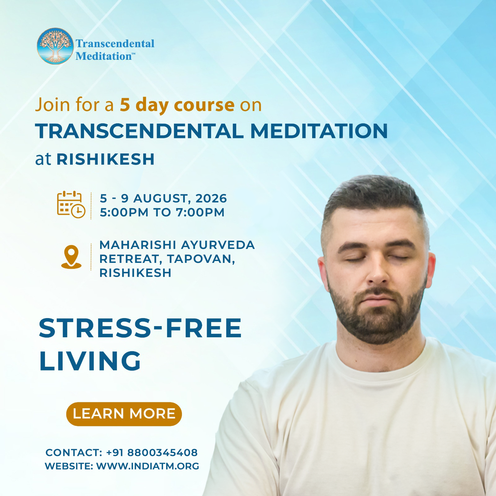 Join for a 5 day course on Transcendental Meditation at Gurgaon